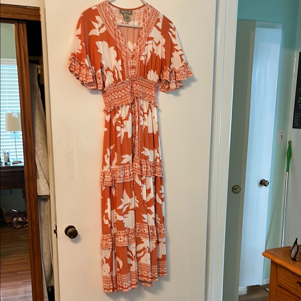 Flying Tomato Orange Ruffled Wrap Sundress